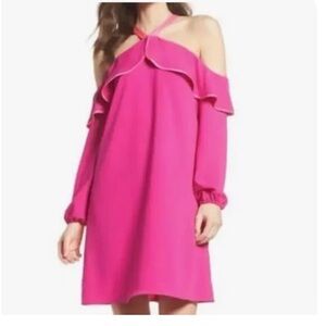 Lilly Pulitzer Vibrant Pink Long Sleeve Cold Shoulder Dress. Mini. Nearly new. 2